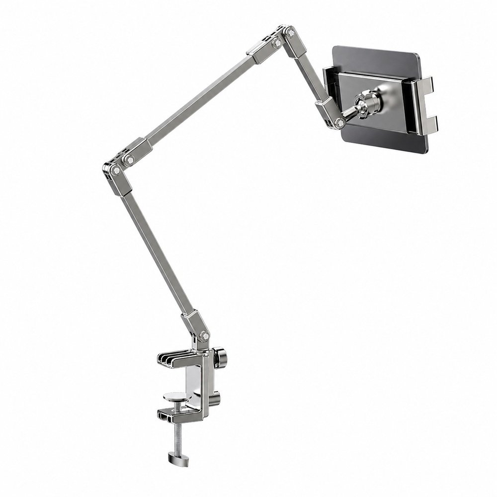 Tablet Stand Adjustable - ขาตั้งโทรศัพท์แบบปรับได้สำหรับโทรศัพท์และแท็บเล็ตขนาด 4.7-12.9 นิ้ว, ขาตั้งแบบพับได้พร้อมแขนโลหะสำหรับยึดกับโต๊ะ, หมุนได้ 360