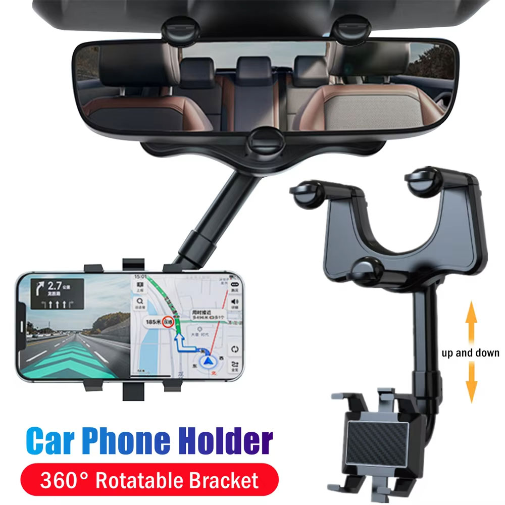 Car Accessories Tablet Holder - ที่วางโทรศัพท์กระจกมองหลังรถยนต์แบบปรับได้ 360 ° ที่วางโทรศัพท์มือถือแบบยืดหดได้คลิปโทรศัพท์ GPS รองรับขาตั้งโทรศัพท์มือถือ