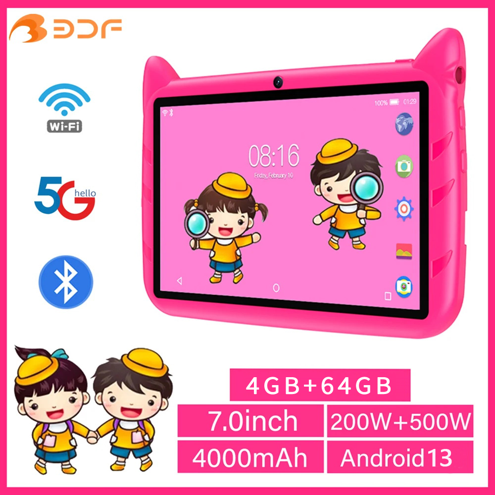 Kids Tablet With Accessories - BDF 7นิ้วแท็บเล็ตเด็กAndroid 13, 4GB RAM 64GB